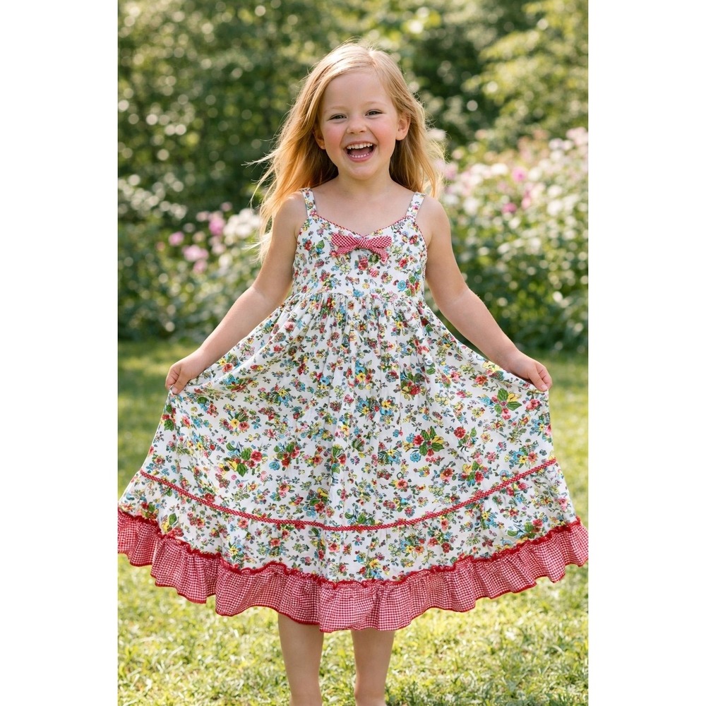 Marmellata Girls Floral Sundress Size 4 Cotton Gingham Ruffle Tulle